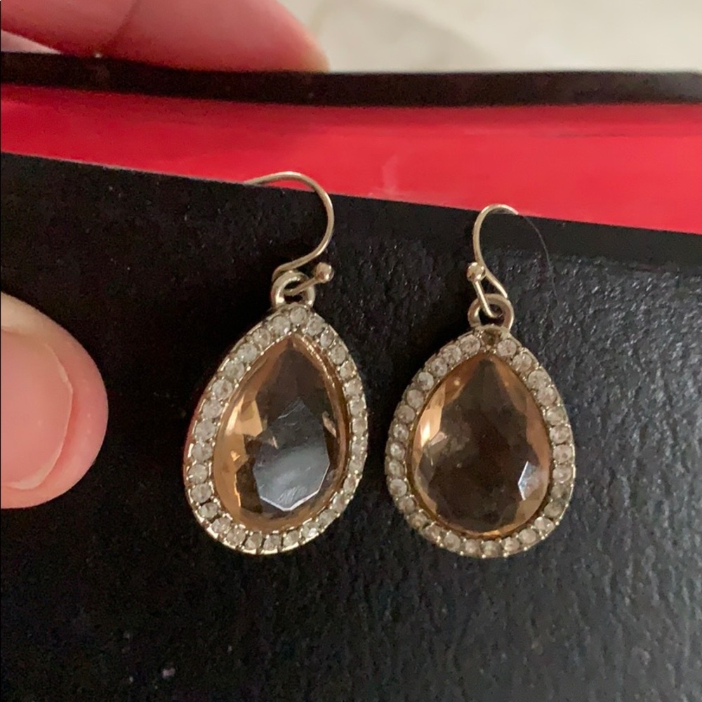 Peachy tone crystal pear shaped drop earrings
